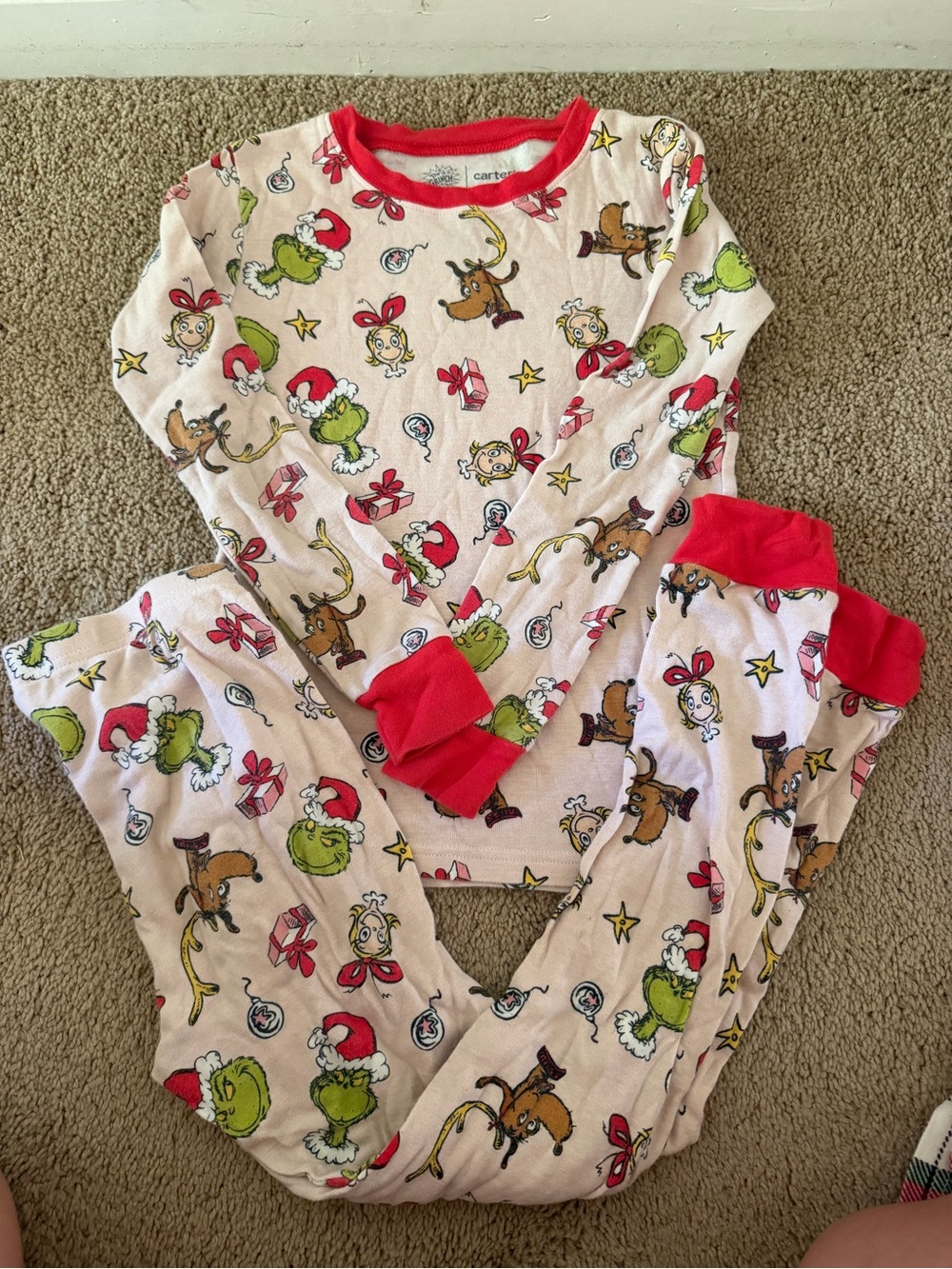 Carter's Grinch Holiday Long Sleeve Top - Red & White with Yellow Accents
